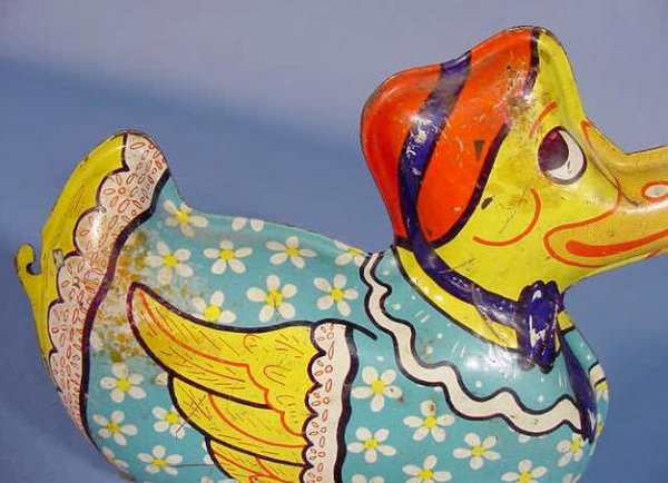 Wyandotte Tin Key Wind Toy Duck w/Floral Clothing - 3
