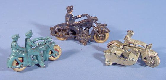 Three Cast Iron Toy Motorcycles - 2