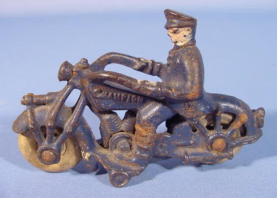 Three Cast Iron Toy Motorcycles - 6