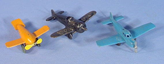Three Small Cast Iron Toy Airplanes, Kilgore