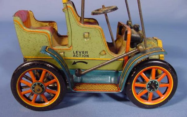 Japanese Tin Lever Action Car w/Open Back Seat - 2