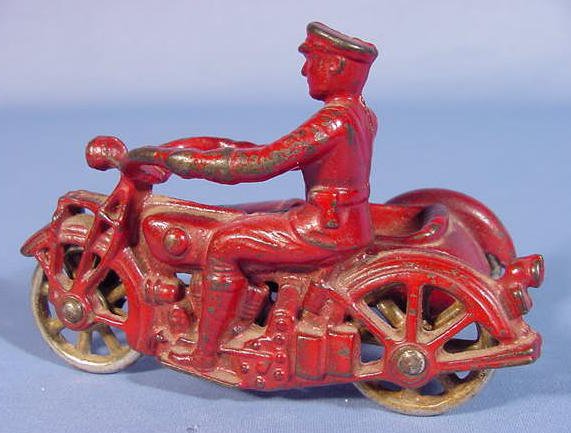 Old Cast Iron Toy Motorcycle Cop w/Side Car - 2