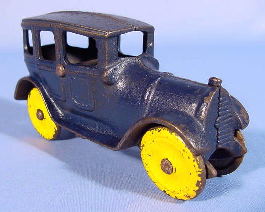 Old Cast Iron Sedan Toy w/Iron Wheels, U.S.A.