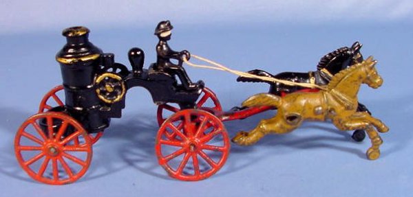 Cast Iron Toy Fire Pumper w/Driver & 2 Horses