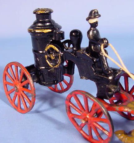 Cast Iron Toy Fire Pumper w/Driver & 2 Horses - 2