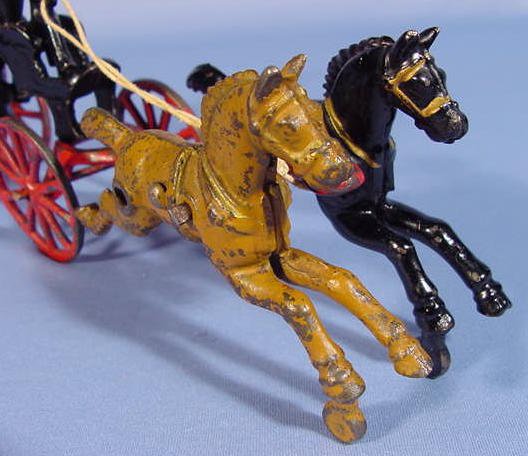 Cast Iron Toy Fire Pumper w/Driver & 2 Horses - 3