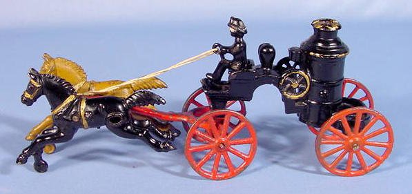 Cast Iron Toy Fire Pumper w/Driver & 2 Horses - 4