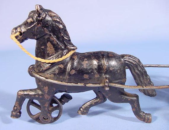 Cast Iron Toy Fire Pumper w/Driver & 2 Horses - 8