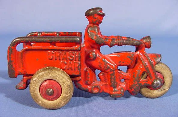Cast Iron Toy Crash Car w/Policeman Driver