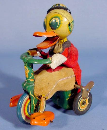 Japanese Key Wind Toy Duck on a Tricycle
