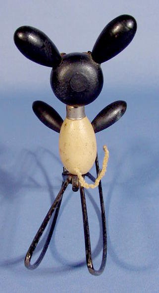 Old Jointed Wood Mouse Figure on Rocking Base - 4