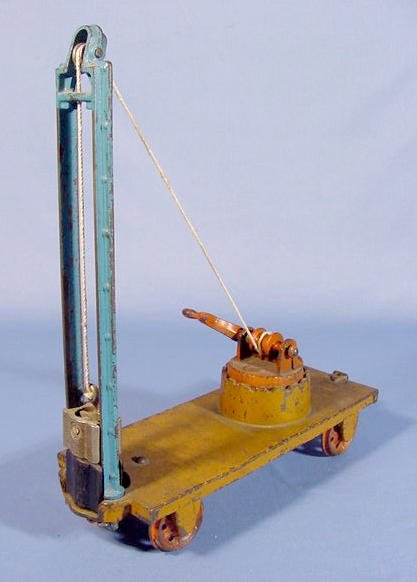 Cast Iron Toy Flatbed Rail Car w/Pile Driver