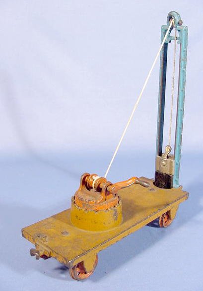 Cast Iron Toy Flatbed Rail Car w/Pile Driver - 2