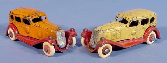 2 Old Cast Iron Sedan Cars Made in 2 Parts