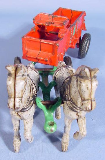 Arcade Cast Iron Farm Wagon w/2 Horse Team - 4