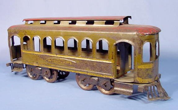 Large Tin "Pay as you Enter" Friction Trolley Car 