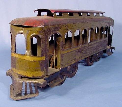 Large Tin "Pay as you Enter" Friction Trolley Car  - 3