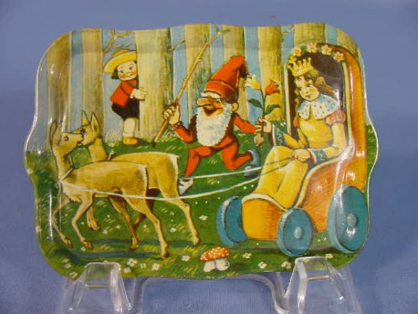 Tin Litho Toy Dishes w/Elves, Children & Animals - 4