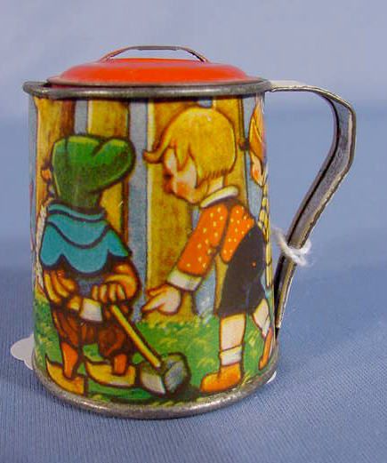 Tin Litho Toy Dishes w/Elves, Children & Animals - 5