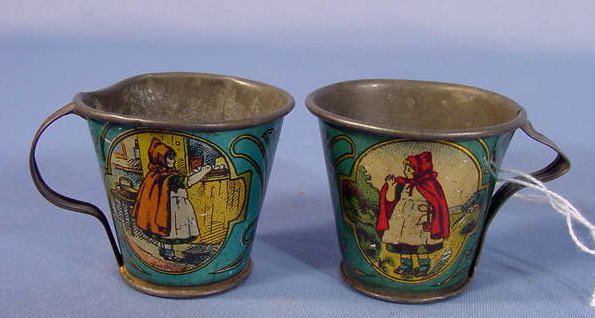 5 Tin Litho Toy Cups in Various Designs - 2