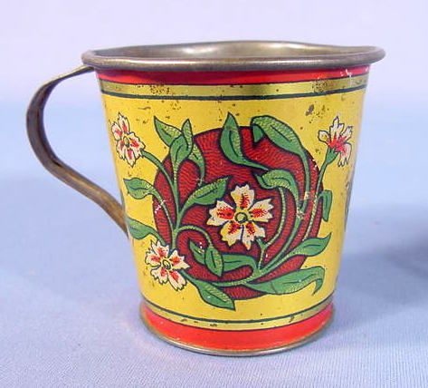 5 Tin Litho Toy Cups in Various Designs - 3