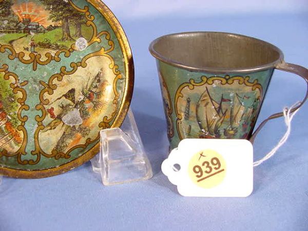 2 Tin Litho Toy Cups and Saucers
