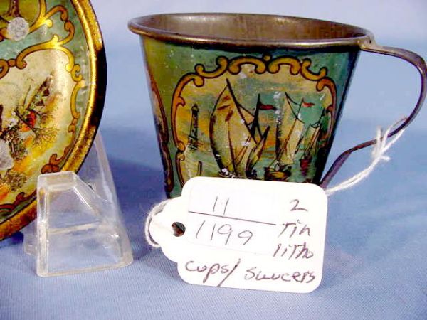 2 Tin Litho Toy Cups and Saucers - 2