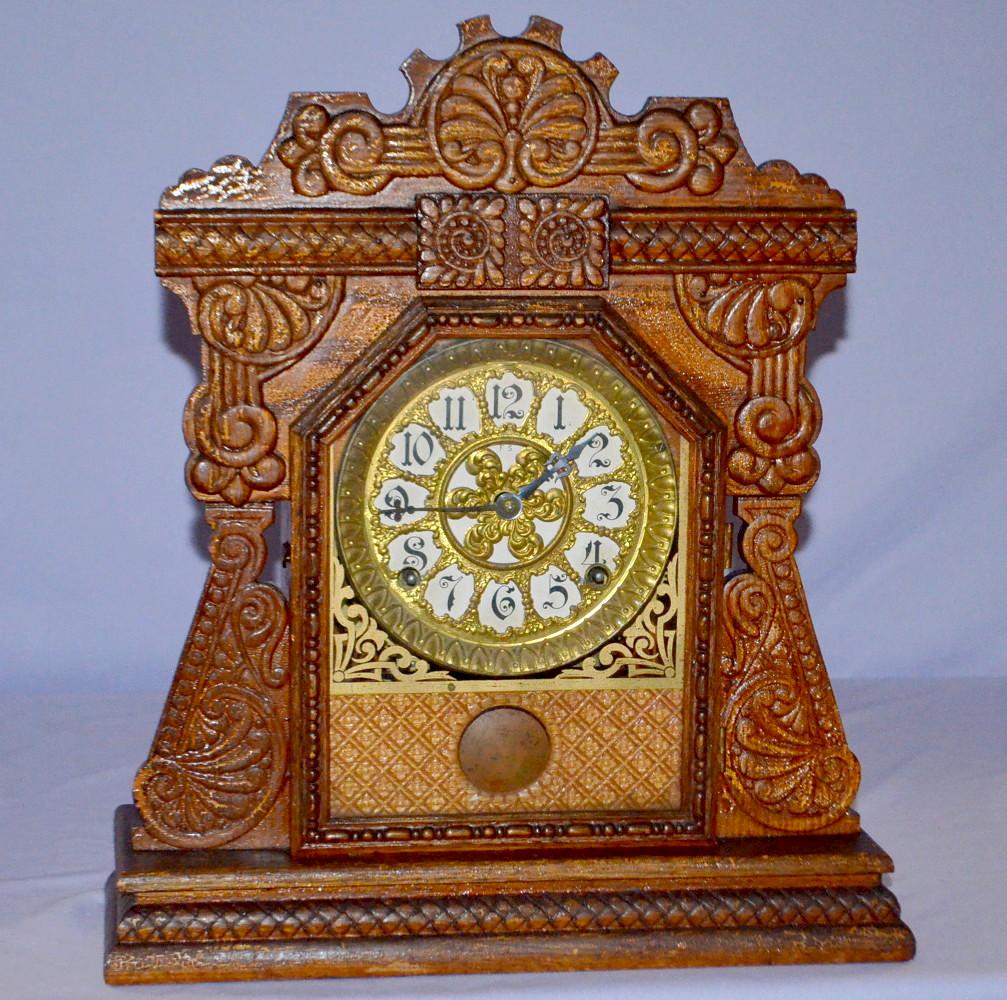 Ingraham Oak "Cabinet C" Clock: T&s, paper dial with (1 of 3)