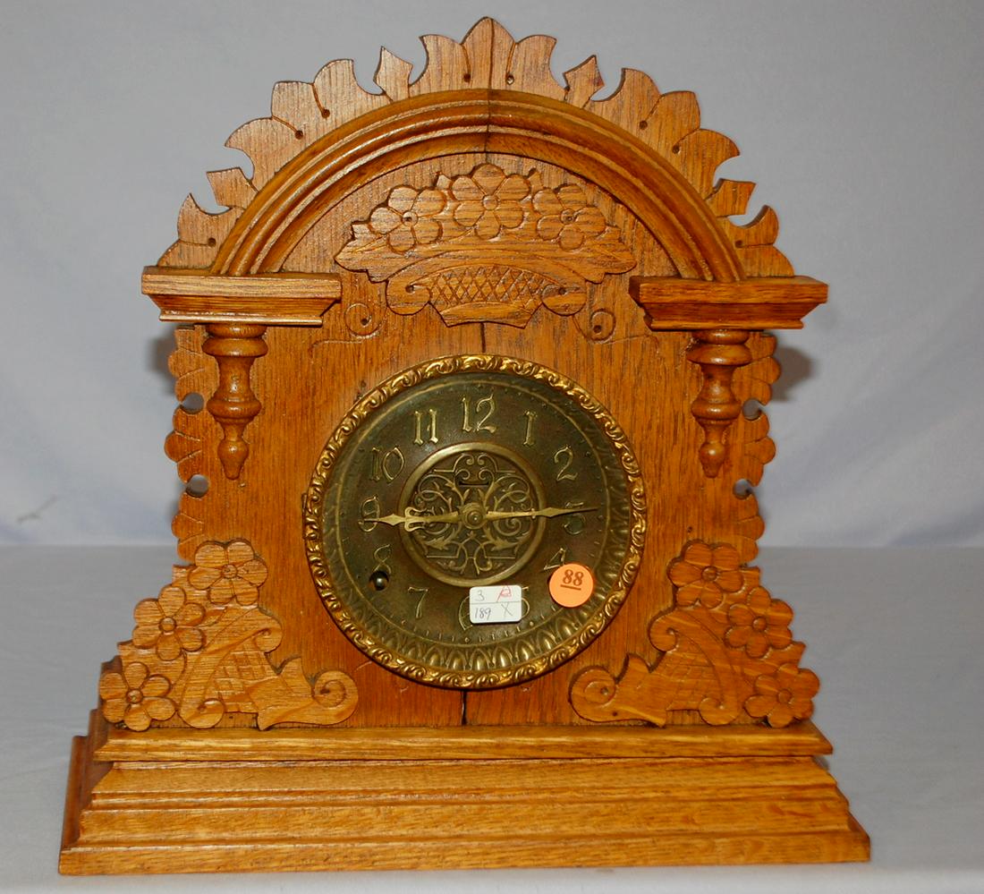 Ingraham Oak "Cabinet No.2" Clock: T&S, embossed metal (1 of 3)