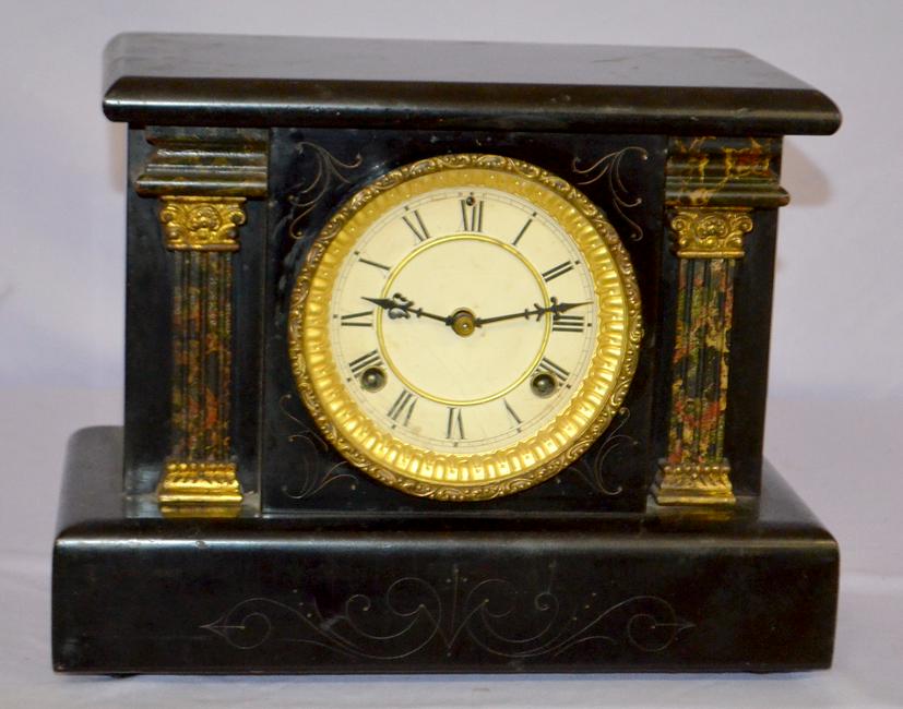 Antique Enameled Wood Mantel Clock. Movement not