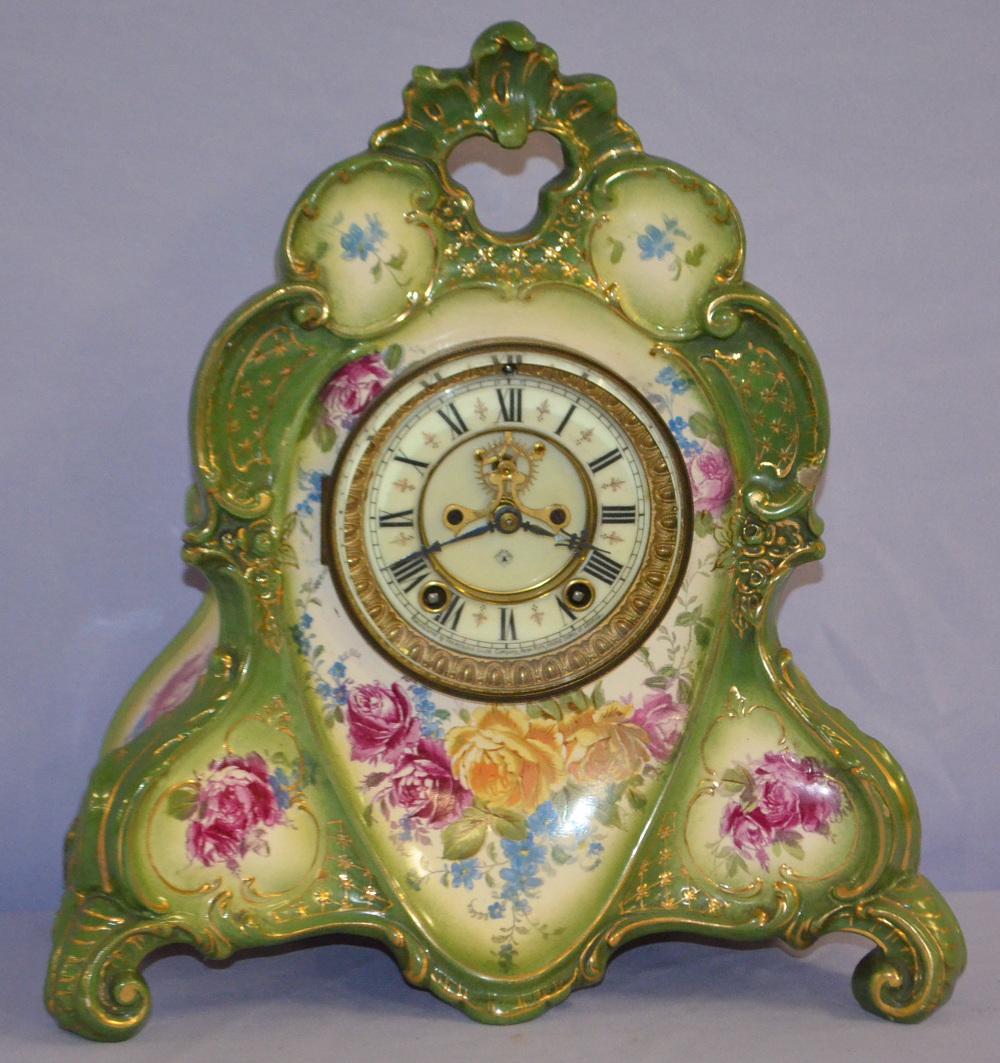 Antique Ansonia "La Roche" Porcelain Clock: open (1 of 5)