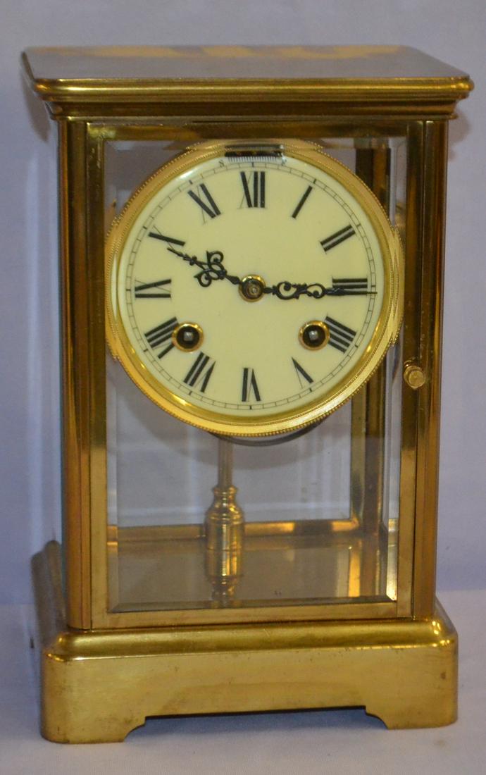 Antique Ansonia Crystal Regulator Clock: signed lever (1 of 4)