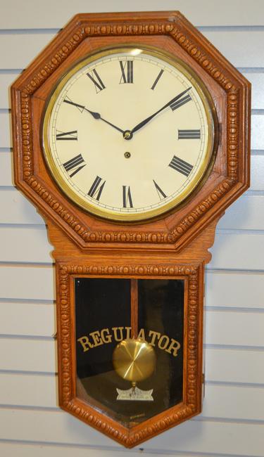 Waterbury Oak “Heron”  Regulator. T/O, unsigned 12″