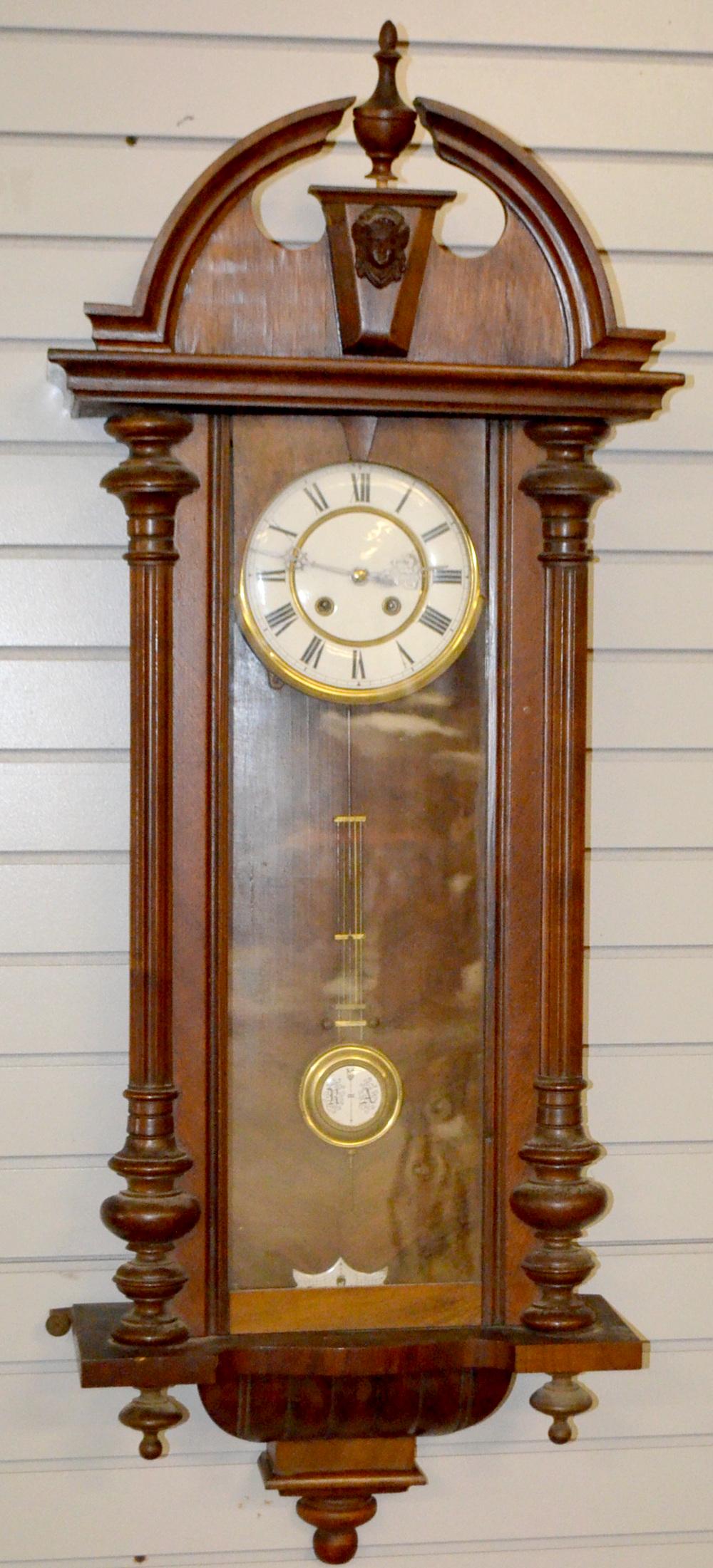 Walnut Carved German RA Clock. T&S, unsigned 6 1/2" (1 of 4)