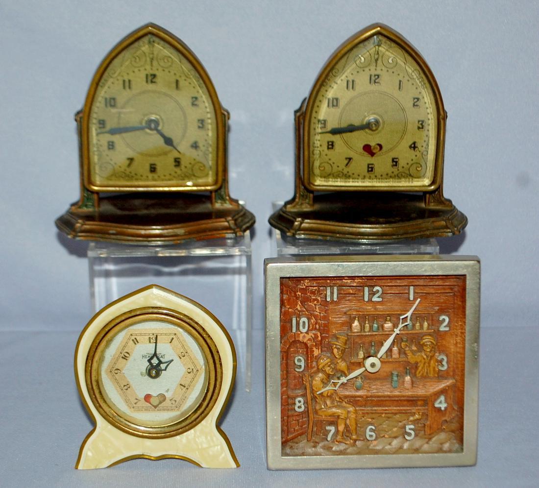 4 Antique Novelty Clock. 1.) Lux clock metal with (1 of 3)