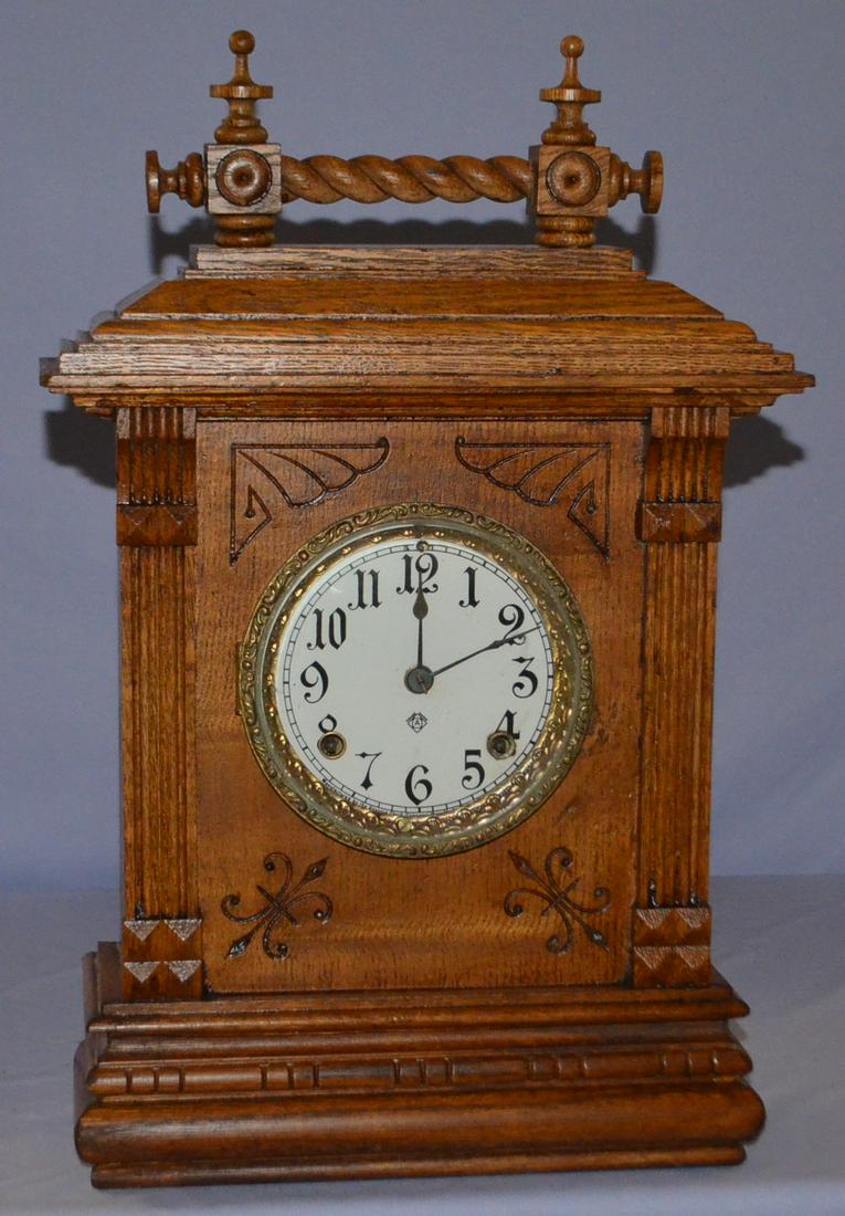 Ansonia Oak "Sussex Variant" Cabinet Clock: T&S, signed (1 of 2)