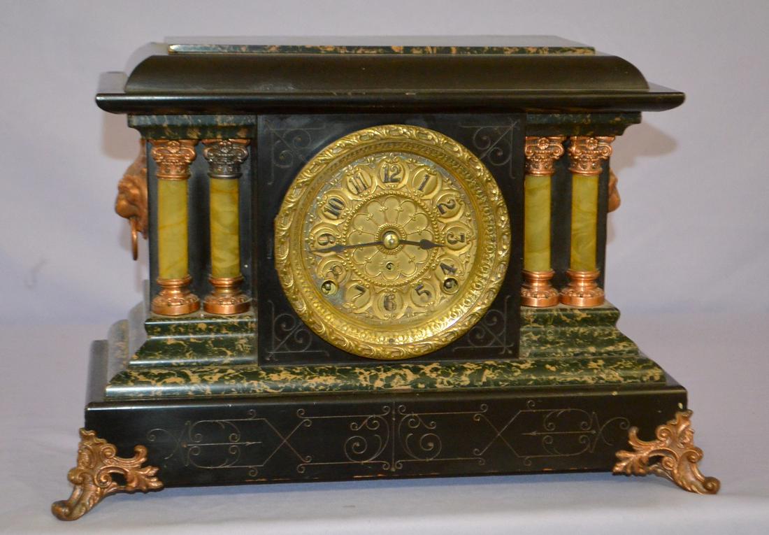 Seth Thomas Mantel Clock. Lion heads on side, w/ metal (1 of 4)