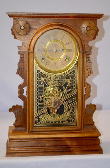 Antique Ansonia “Cuba” Mantel Clock.  Walnut case with