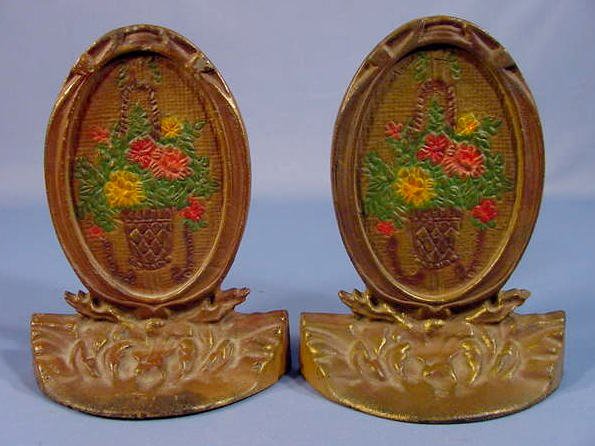 Cast Iron Hanging Basket of Flowers Book Ends