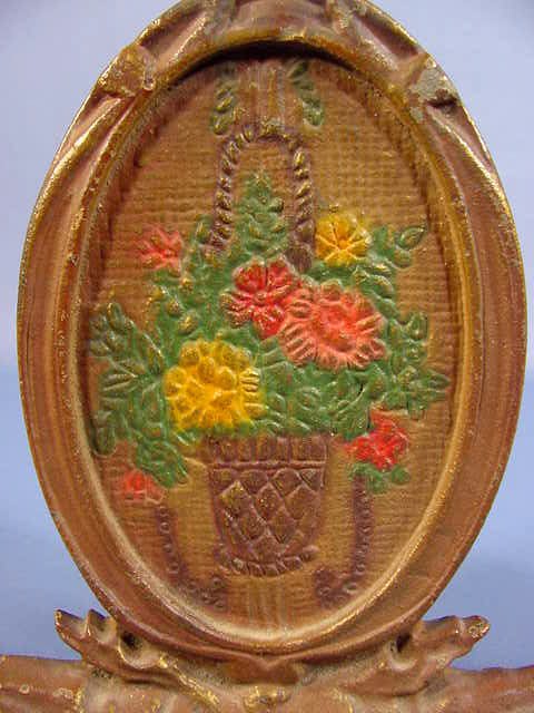 Cast Iron Hanging Basket of Flowers Book Ends - 2