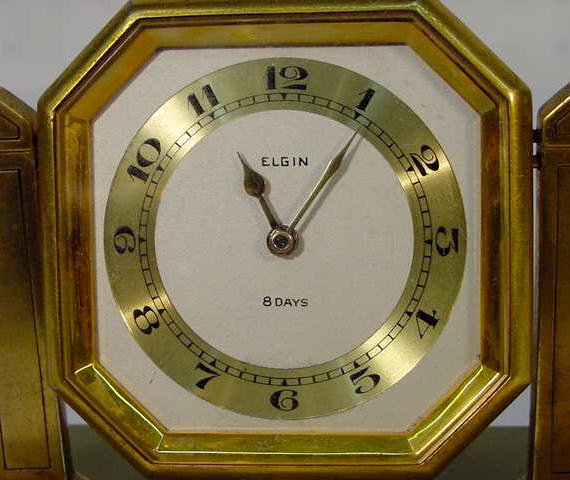Elgin Stem Wind Desk Clock on Green Onyx Base - 2
