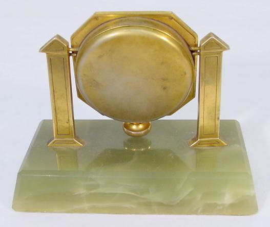 Elgin Stem Wind Desk Clock on Green Onyx Base - 3