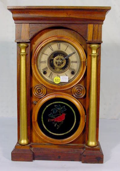 Ingraham 8 Day Pillar Clock w/Figure 8 Door