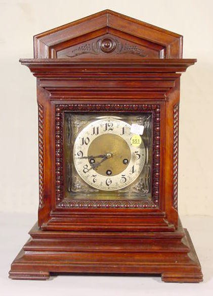 Junghans Mahogany Chime Shelf Clock w/5 Rods - 2