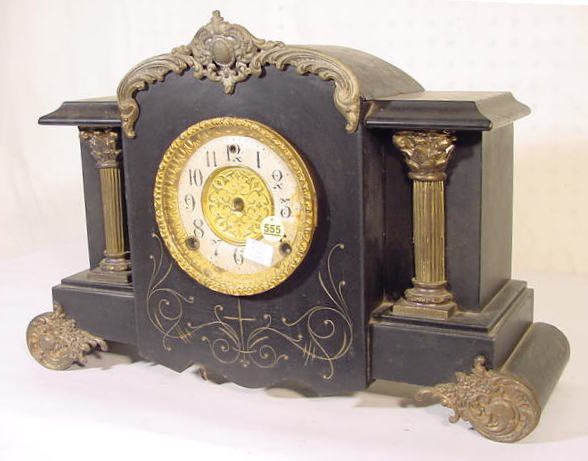 Gilbert Wood Mantel Clock w/Metal Ornaments - 4
