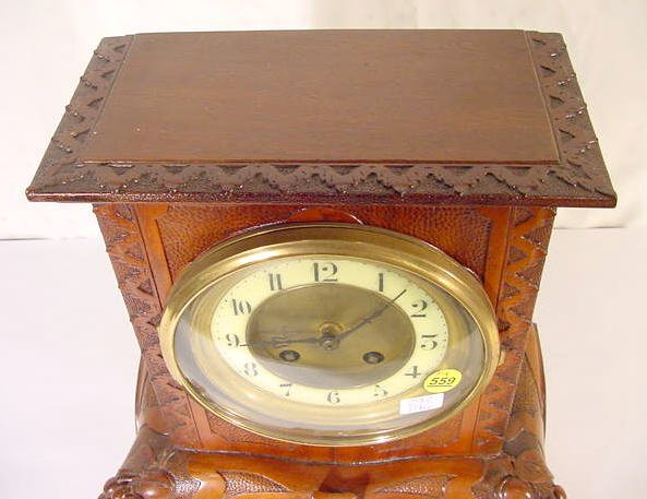 French Carved Mahogany Shelf Clock - 4