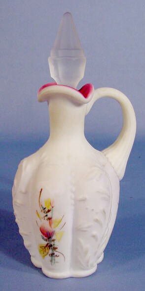 Fenton Satin Glass Cruet w/Painted Flowers