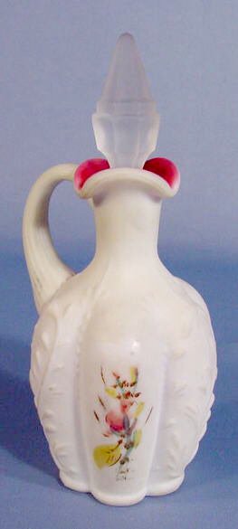 Fenton Satin Glass Cruet w/Painted Flowers - 2