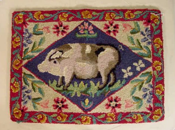 Hooked Rug with a Pig