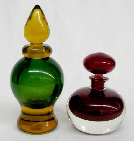 2 Murano Glass Perfume Bottles w/Stoppers